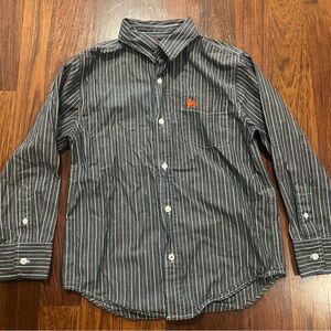 Boys Medium Old Navy Black/Grey and Orange Striped Shirt